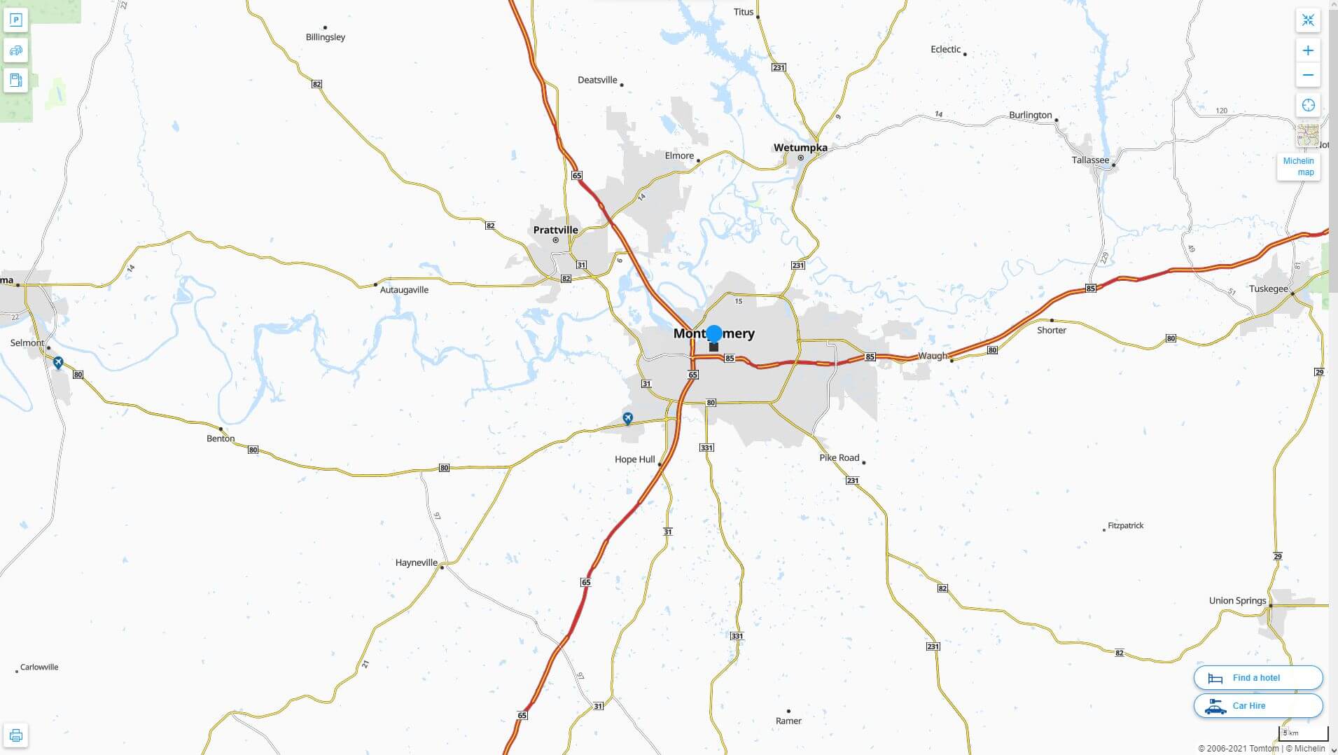 Montgomery Alabama Highway and Road Map